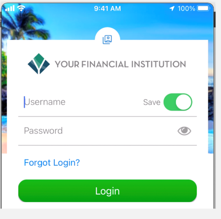 Mobile app login screen